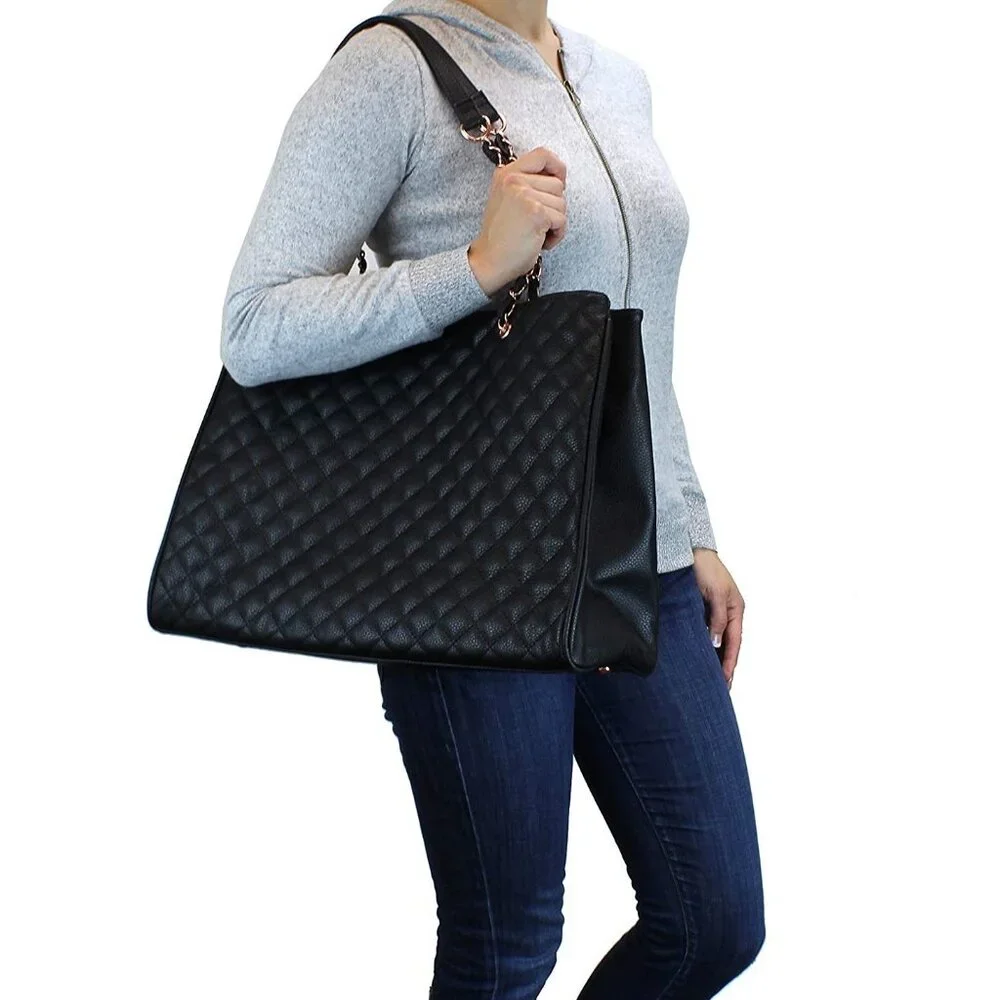 New Le Bag Quilted Travel Tote and Laptop Handbag, Black